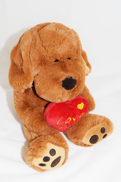 Floppy Dog Cuddly Toy Valentines Gift Brown Puppy Love Heart with Love You Heart - hanrattycraftsgifts.co.uk