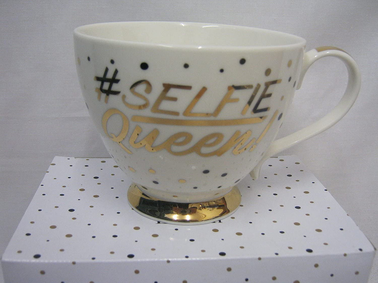 Lesser & Pavey Selfie Queen Footed Mug, fine china, Gold, 14.5 x 11 x 11 cm