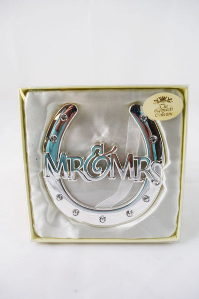 Wedding Silver Mr & Mrs Horse Shoe Keepsake Wedding Day Gift for bride and groom - hanrattycraftsgifts.co.uk