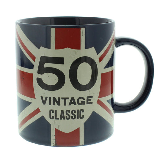 UNION JACK BIRTHDAY GIFT - MUG 50th BIRTHDAY HM805 - BRAND NEW AND BOXED - hanrattycraftsgifts.co.uk