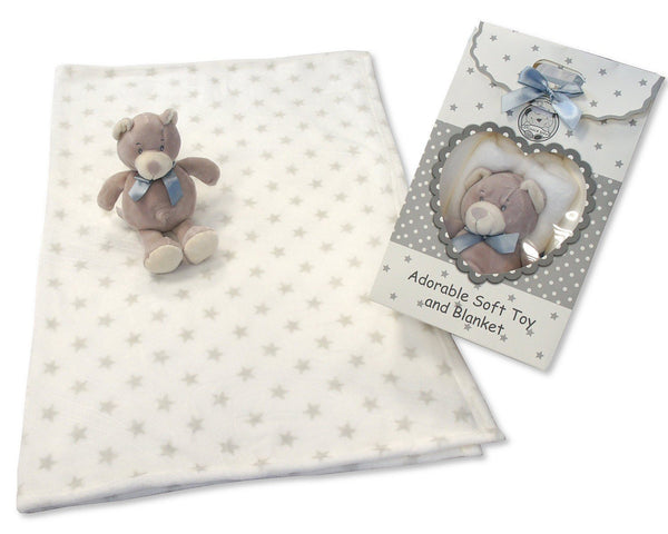 Babies Soft Teddy Bear & Star Blanket - Gift Bag Set - hanrattycraftsgifts.co.uk
