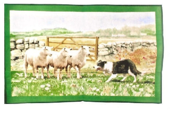Collie Dog with Sheep Large Cotton Tea Towel - hanrattycraftsgifts.co.uk