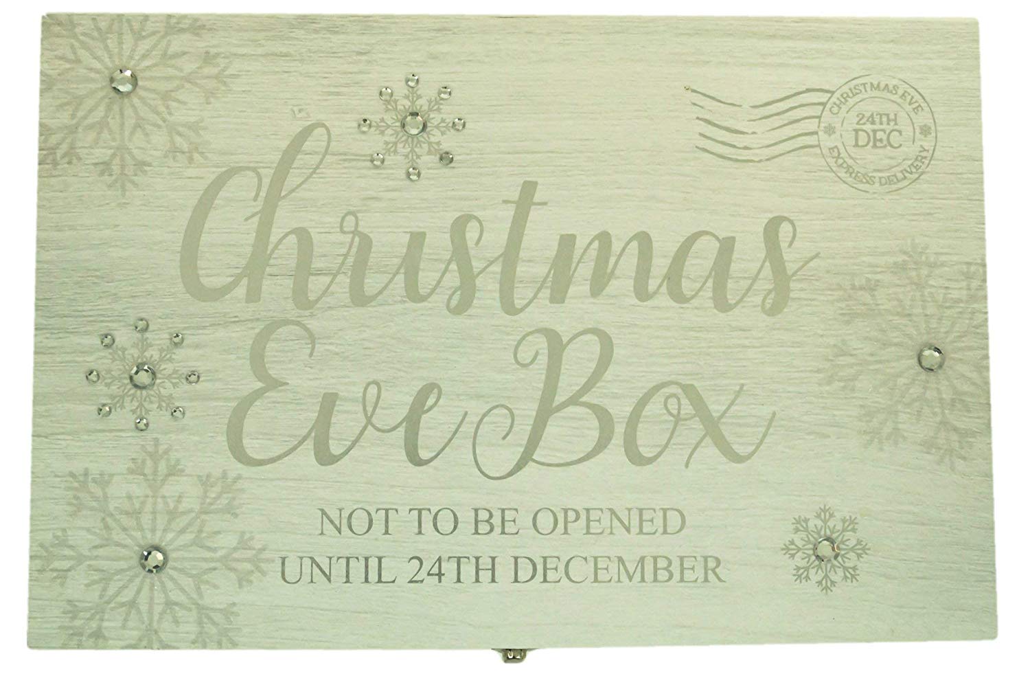 Wooden Silver Christmas Eve Gift Box with Glass Gem Inlay - hanrattycraftsgifts.co.uk