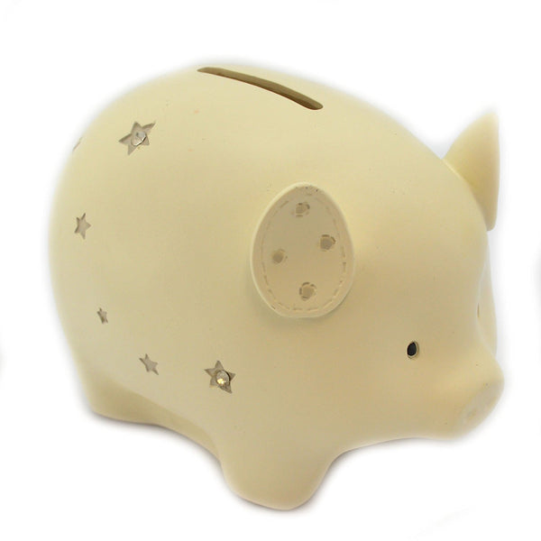 Bambino Star Decorated Cream Pig Money Bank \ Savings Bank - hanrattycraftsgifts.co.uk