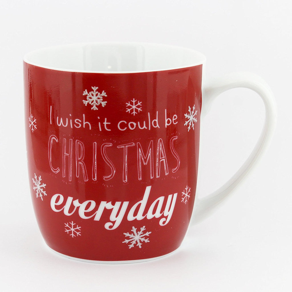 Festive Red, White & Silver I WISH IT COULD BE CHRISTMAS EVERY DAY Mug / Cup - ceramic Christmas mug for tea / coffee / hot chocolate - hanrattycraftsgifts.co.uk