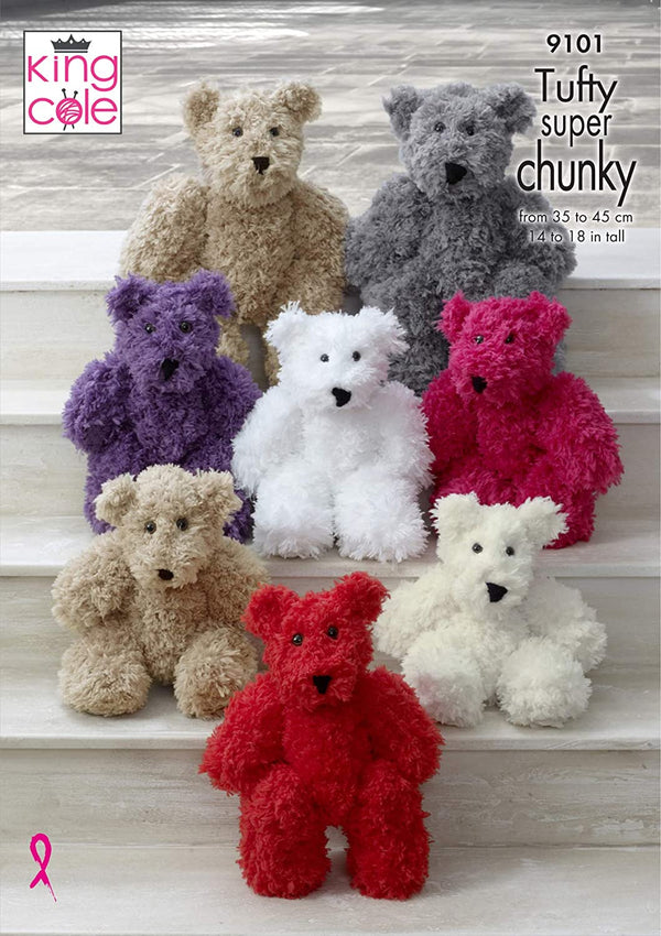 King Cole 9101 Knitting Pattern Childrens Teddy Bear Toys in Tufty Super Chunky