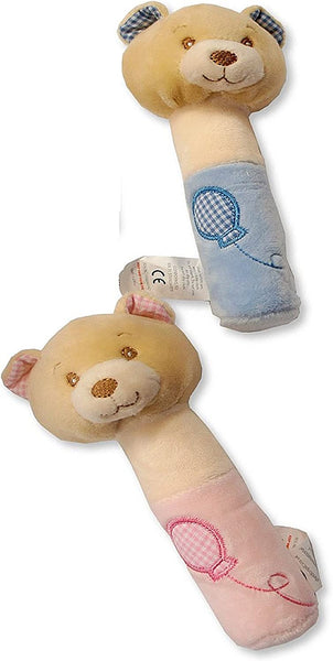Teddy Squeaky Baby Rattle Soft Toy Gift (Blue) (Blue)