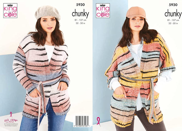 King Cole Womens Chunky Knitting Pattern 3/4 or Long Sleeve Cardigans (5930)
