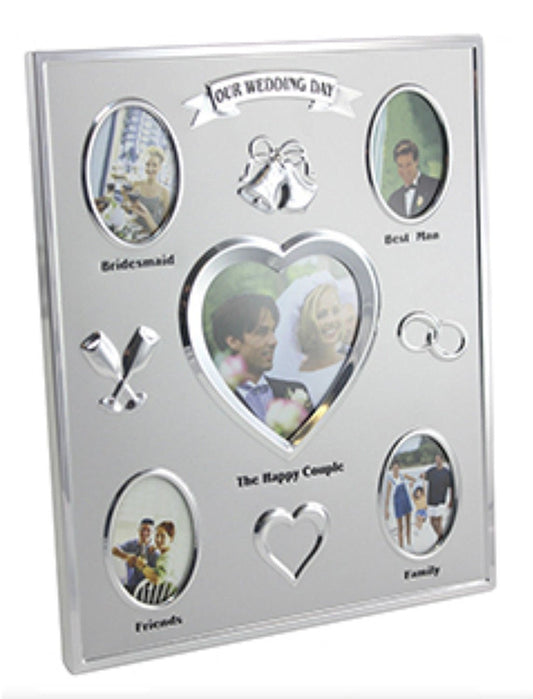 our wedding day silver colour photo frame 5 spaces for pictures - hanrattycraftsgifts.co.uk