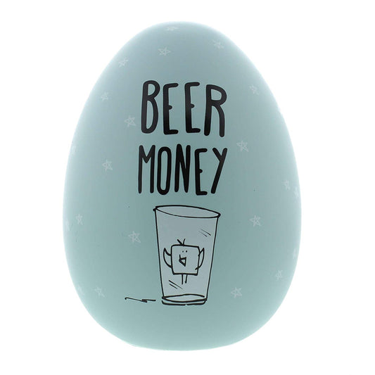 Eggcellent Large Nest Egg Money Pot - Pale Blue "Beer Money" - hanrattycraftsgifts.co.uk