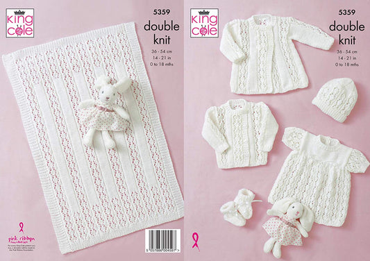 King Cole 5359 Knitting Pattern Baby Coat Jacket Top Hat Bootees Blanket in Comfort DK - hanrattycraftsgifts.co.uk