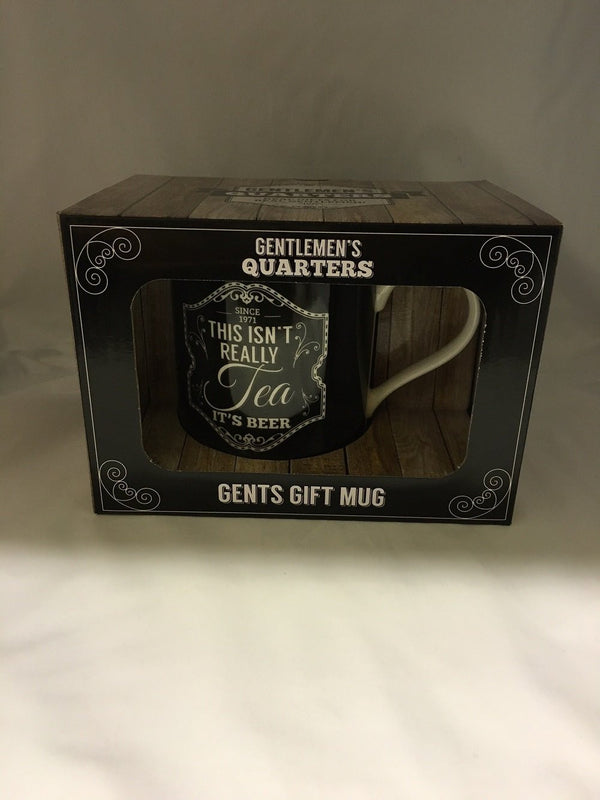 Gents Quarter Black Bone China Mug - This isn't really Tea .. It's Beer - hanrattycraftsgifts.co.uk