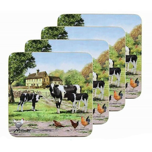 Macneil Studios Cow and Calves Farmyard Set of 4 Coasters or Drink Mats - hanrattycraftsgifts.co.uk