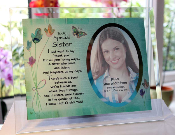 Inspirational Glass Poem Photo Frame for a Very Special Sister Birthday Gift Or Any Occasion Keepsake to Treasure Forever! - hanrattycraftsgifts.co.uk