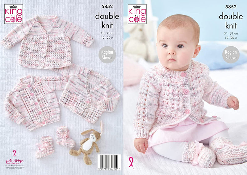 King Cole Baby DK Knitting Pattern Lace Matinee Coat Cardigans & Bootees (5852)