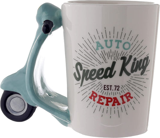 Puckator Retro Scooter Mug with Handle, Ceramic, Green