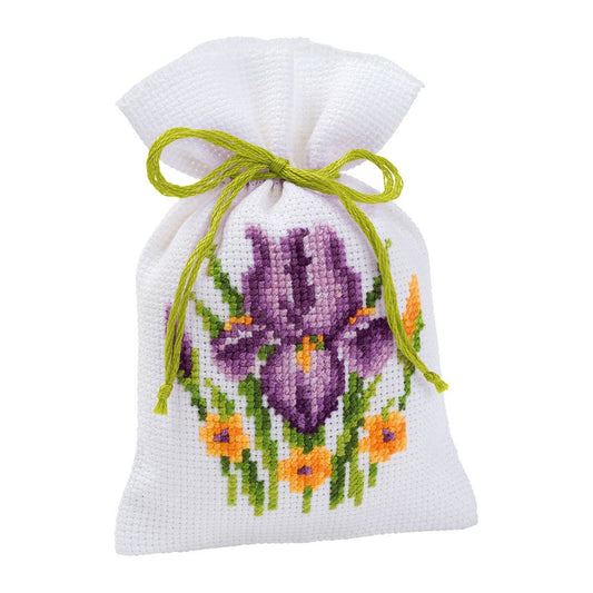 Vervaco "Iris" Pot-Pourri Bag Counted Cross Stitch Kit, 100 Percent Cotton, Multi-Colour - hanrattycraftsgifts.co.uk