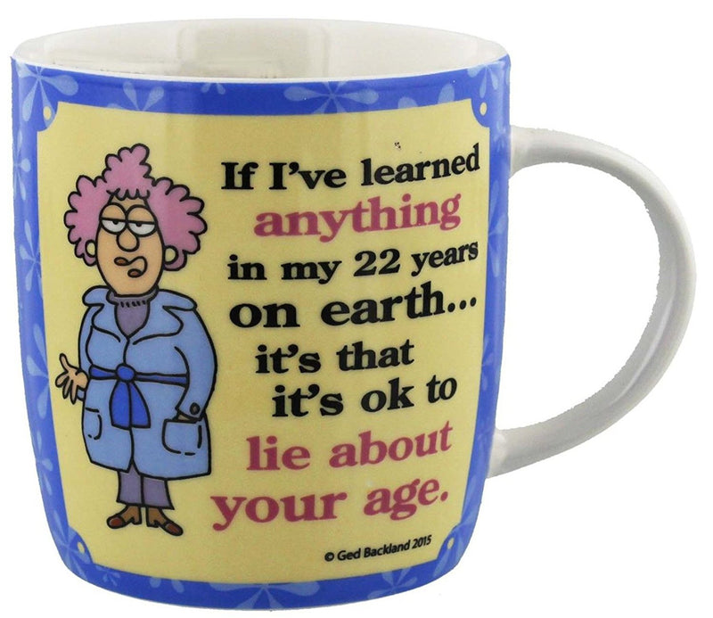 aunty acid mug if ive learned anything on my 22 years on earth its that its ok to lie about your age - hanrattycraftsgifts.co.uk