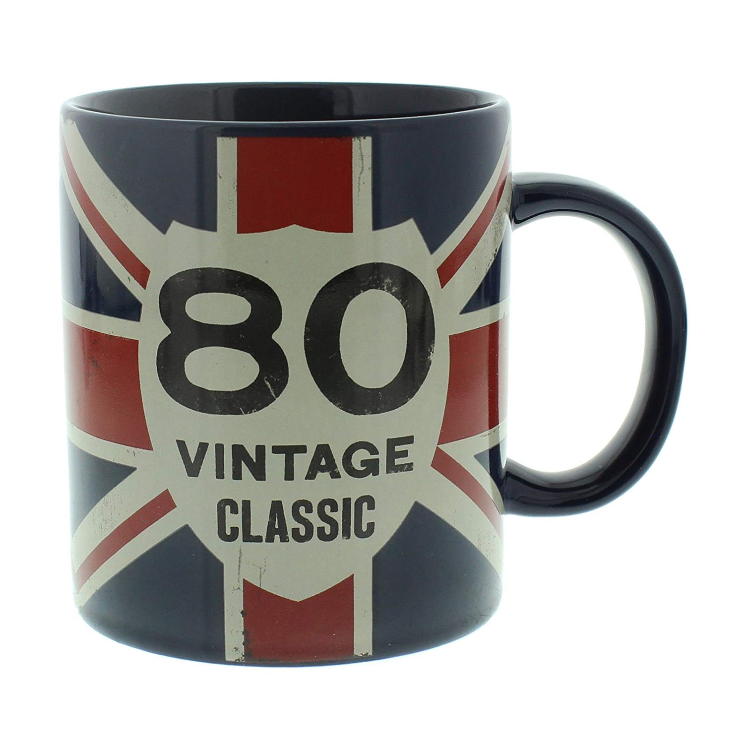 80th Birthday Gift - Union Jack Mug Vintage Style - hanrattycraftsgifts.co.uk