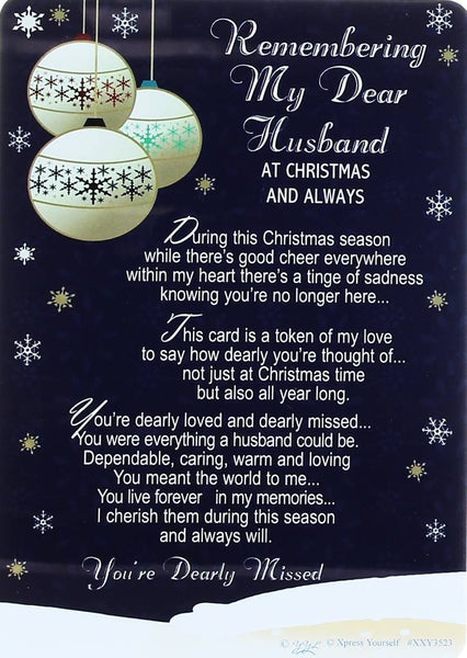 Loving Memory Christmas Graveside Memorial Card - My Dear Husband 6" x 4" - hanrattycraftsgifts.co.uk