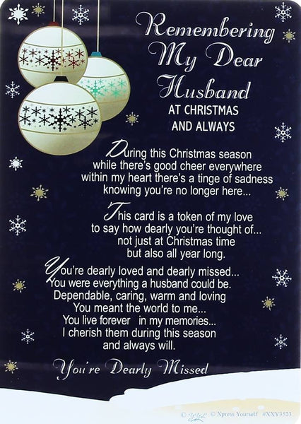 Loving Memory Christmas Graveside Memorial Card - My Dear Husband 6" x 4" - hanrattycraftsgifts.co.uk
