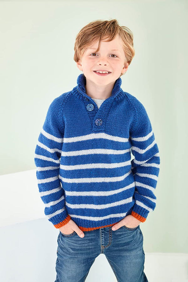 King Cole Mens & Boys DK Knitting Pattern Striped or Plain Sweater (5939)