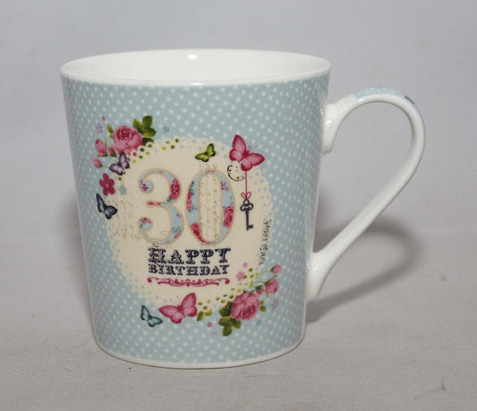 Bellissima Happy Birthday 30 Butterfly China Gift Mug - hanrattycraftsgifts.co.uk