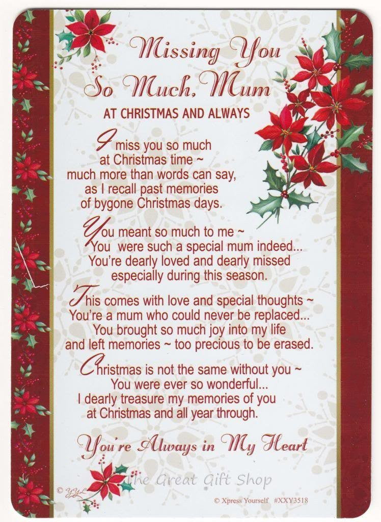 Loving Memory Christmas Graveside Memorial Card - Missing You Mum 6" x 4" - hanrattycraftsgifts.co.uk