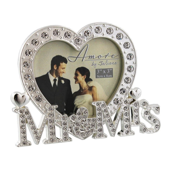 Amore by Juliana - Silverplated Mr & Mrs Photo Frame - 3" x 3" - WG538 - New - hanrattycraftsgifts.co.uk