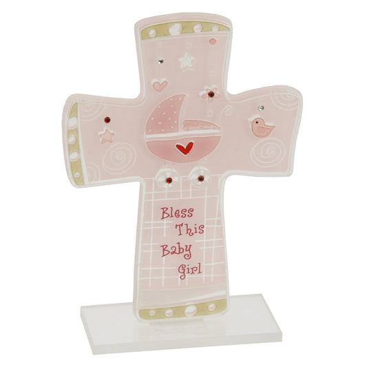 Glass Reflection Sentiment Cross with Verse Baby Girl Keepsake Gift - hanrattycraftsgifts.co.uk