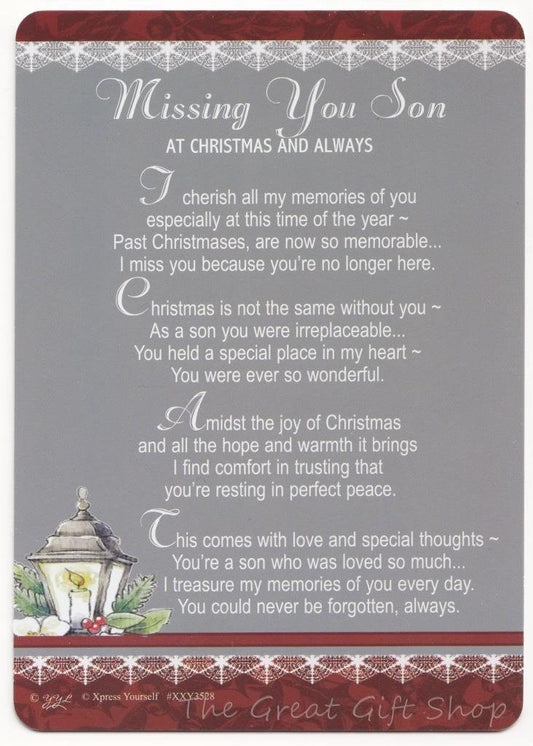 Xpress Missing You Son At Christmas And Always Graveside Memorial Card & Stake Holder Included 5.75 - hanrattycraftsgifts.co.uk