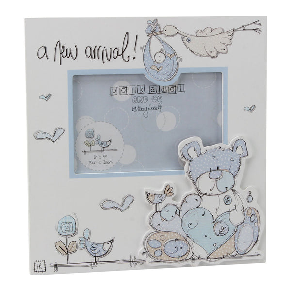 Tracey Russell 6"x4" MDF Photo Frame A New Arrival Boy Design Blue Polka Dot Frame - hanrattycraftsgifts.co.uk