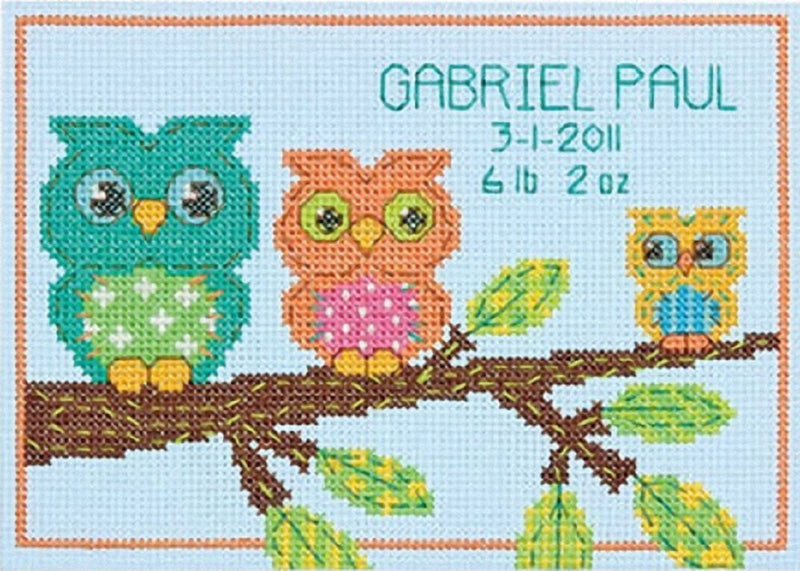 Dimensions "Mini Owl Birth Record" Counted Cross Stitch Kit, Multi-Colour - hanrattycraftsgifts.co.uk