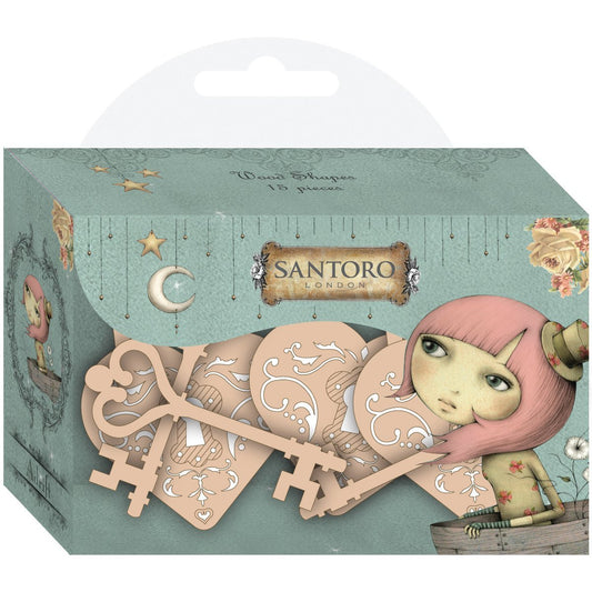 Santoro Mirabelle Wooden Shapes, Set of 18, Multi-Colour - hanrattycraftsgifts.co.uk