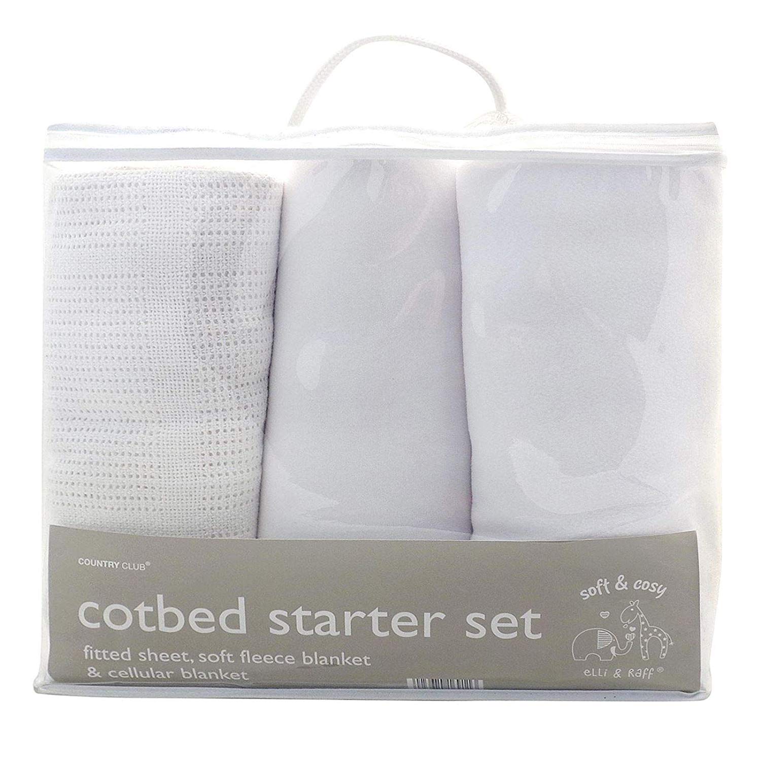 Elli & Raff 3 Piece Cot Bed Started Set - Grey - 2 Blankets & Fitted Sheet (Cot Bed Set) - hanrattycraftsgifts.co.uk