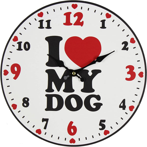 Best of Breed 30cm Wooden Wall Clock - "I Love My Dog"
