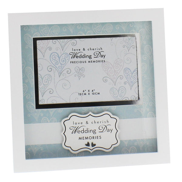 Love & Cherish 23cm White Wooden Frame 6" x 4" Photo - Wedding Day - hanrattycraftsgifts.co.uk