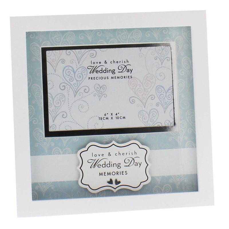 Love & Cherish 23cm White Wooden Frame 6" x 4" Photo - Wedding Day - hanrattycraftsgifts.co.uk