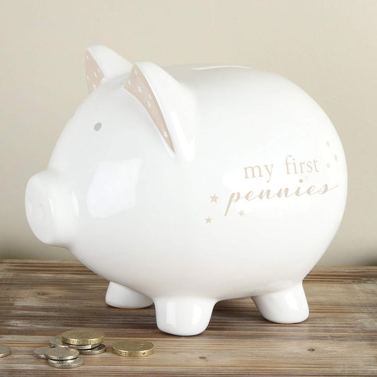 Beautiful Baby Savings Money Piggy Bank Gift Boxed - hanrattycraftsgifts.co.uk