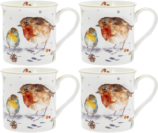Christmas Tableware - Set of 4 Cups - Winter Robin