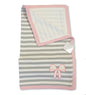 Supersoft Superior Luxurious Knitted Grey Stripe Pink Bow Pram/Crib Blanket - hanrattycraftsgifts.co.uk
