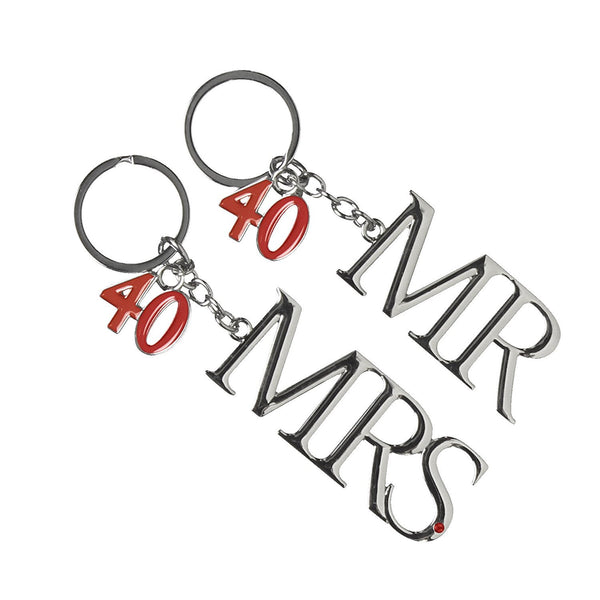Wedding Anniversary 40th Ruby Silver Plated Mr & Mrs Keyring - hanrattycraftsgifts.co.uk