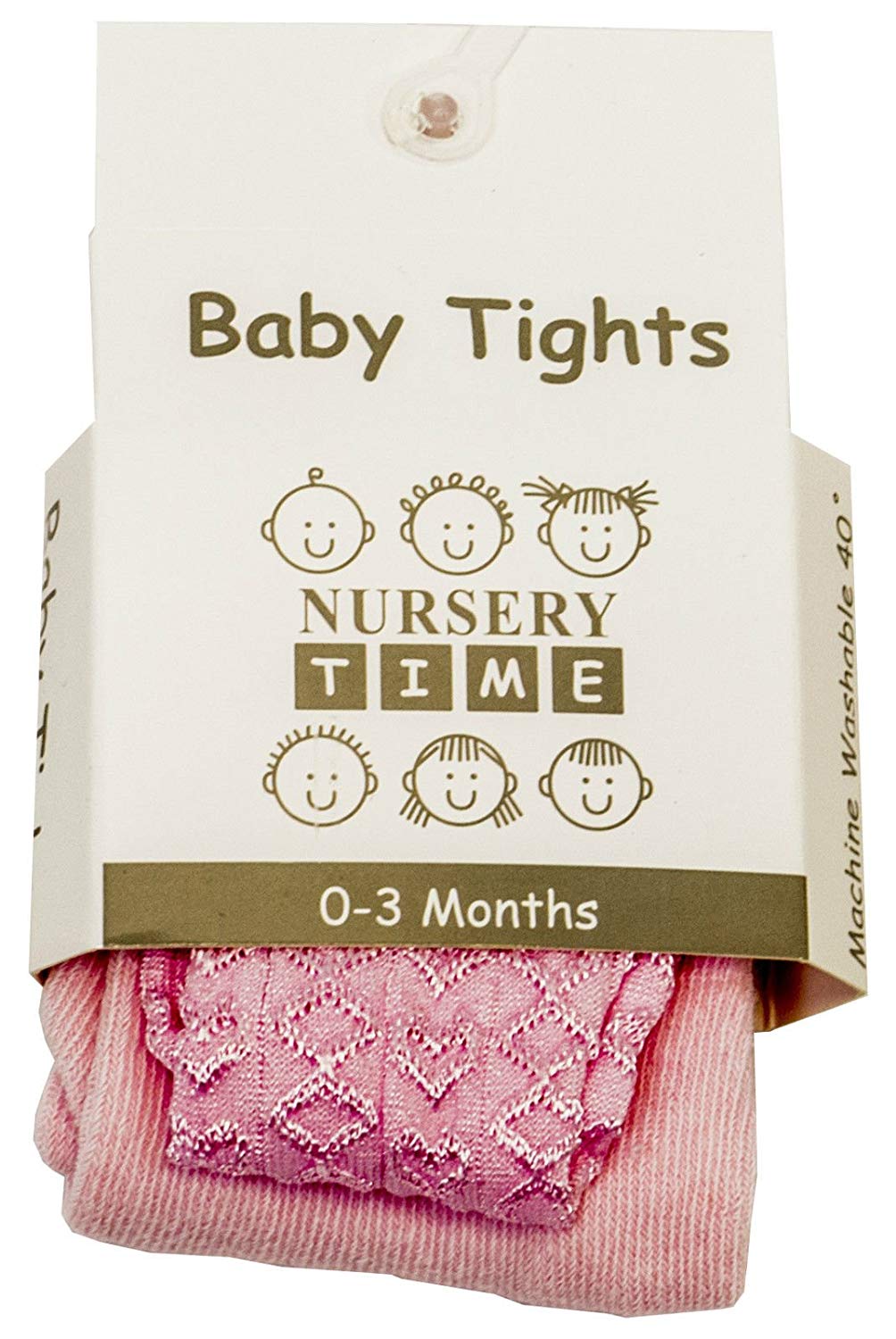 New Baby Babies Girls Nursery Time Newborn - 24 Months Hearts Everyday Tights (UK Newborn 1050, Baby Pink) - hanrattycraftsgifts.co.uk