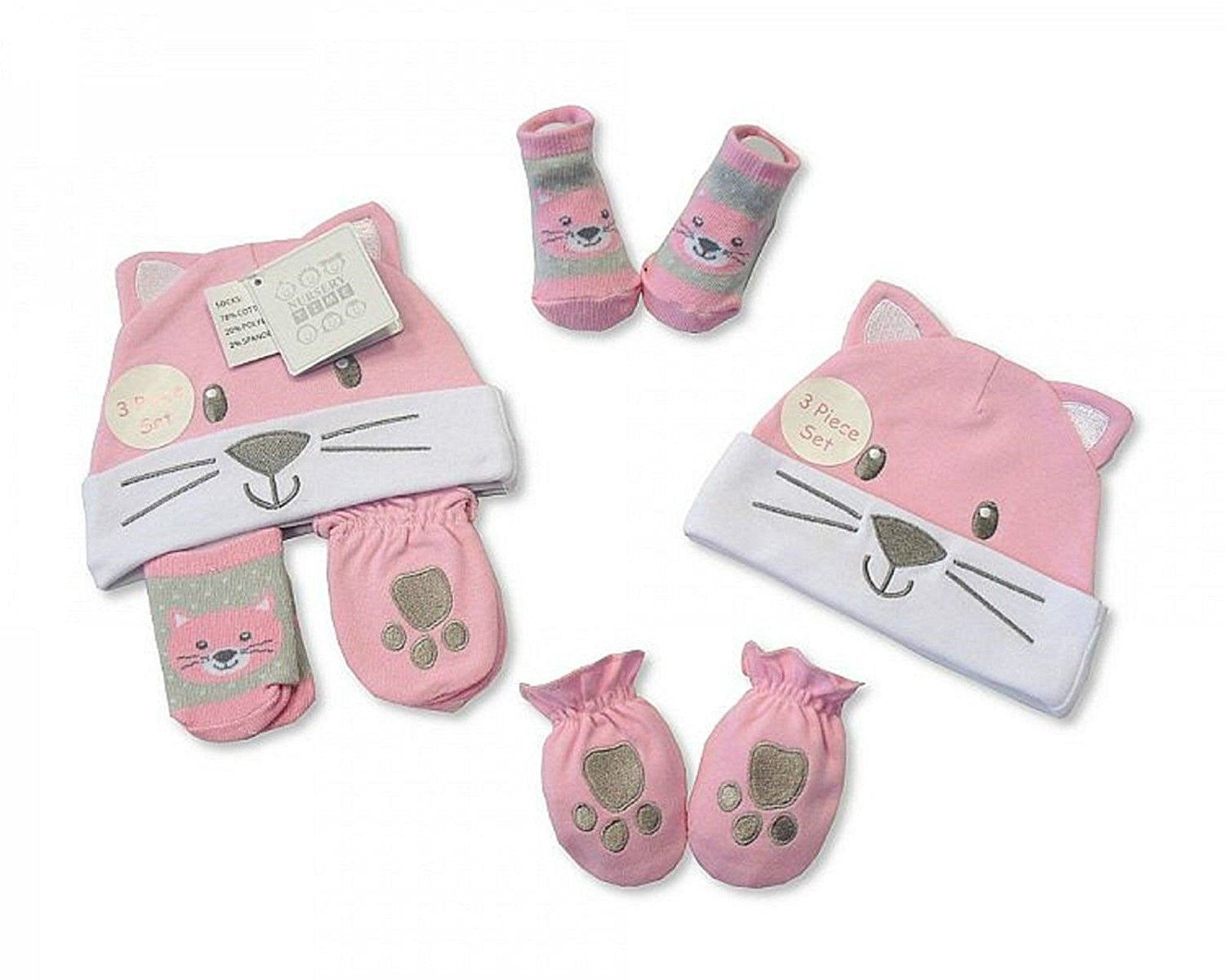 baby hat mit sock 3 piece set pink - hanrattycraftsgifts.co.uk