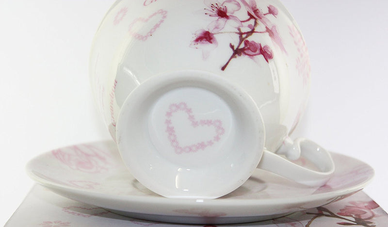 Vintage Lane Collection, Rose Fine Bone China Afternoon Tea Set 'Grandma With Love', From The Vintage Lane Collection By Jennifer Rose, Cup and Saucer Set, Cup 10x7cm, Saucer 16cm, Gift Boxed, Microwave and Dishwasher Safe - hanrattycraftsgifts.co.uk