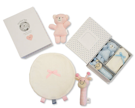 4 Piece Baby's First Toys Set Keepsake Box Gift - hanrattycraftsgifts.co.uk