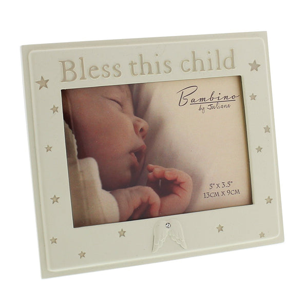 Bambino Resin Photo Frame Bless this Child 5" x 3.5" - hanrattycraftsgifts.co.uk