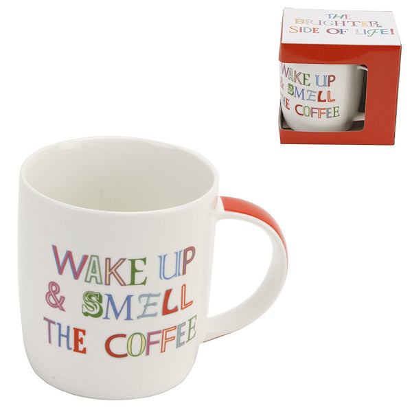 Colourful, 'The Brighter Side of Life' - 'Wake Up & Smell the Coffee,' quality gift mug, in a presentation box. An ideal, fun, gift for many occasions (CM201). - hanrattycraftsgifts.co.uk