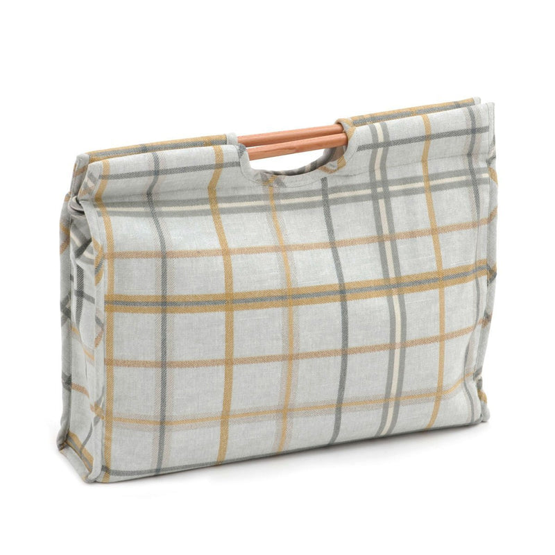 Hobby Gift 'Derwent Check Maize' Craft Bag with Wooden Handle 11 x 42 x 30cm (d/w/h) - hanrattycraftsgifts.co.uk