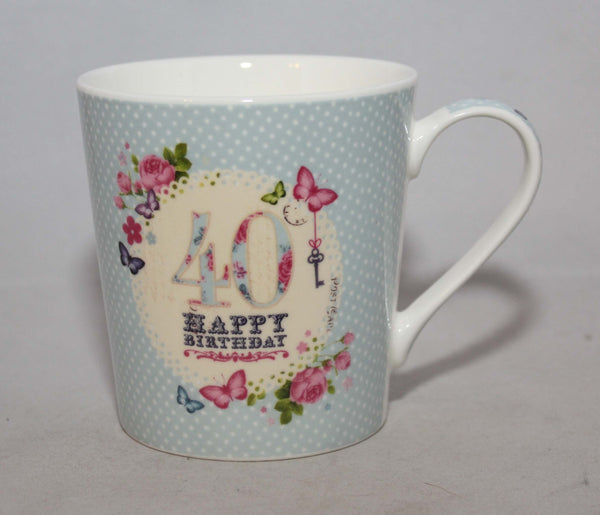 Bellissima Happy Birthday 40 Tasse en porcelaine Motif Papillons - hanrattycraftsgifts.co.uk